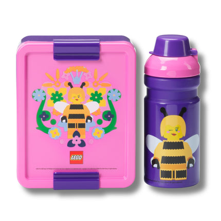 Lego Lunch Set - Bee Design, Fun & Functional 390ml Bottle & Lunch Box for Kids, Purple