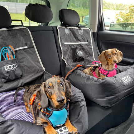 Dog Car Seat by DOOG with dogs laying down in both car seats