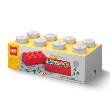 LEGO Storage Brick 8 Studs - Stackable Plastic Storage Box with Lid for Kids and Adults, Ideal Desk Organizer and Toy Box - 12.1L Capacity