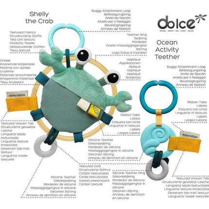 Dolce Toys Ocean Activity Pendant and Teething Ring Crab Shelly