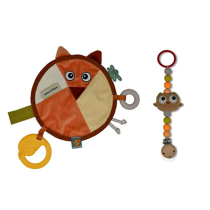 Dolce Toys Earth Cuddle Cloth and Pacifier Chain Fiona Fox & Ollie Owl