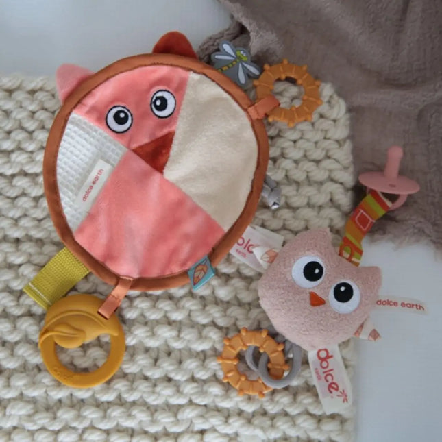 Dolce Toys Earth Cuddle Cloth and Pacifier Chain Fiona Fox & Ollie Owl